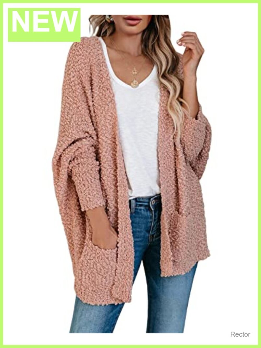 Womens Chunky Popcorn Knit Oversized Batwing Cardigan Long Sleeve Open Front